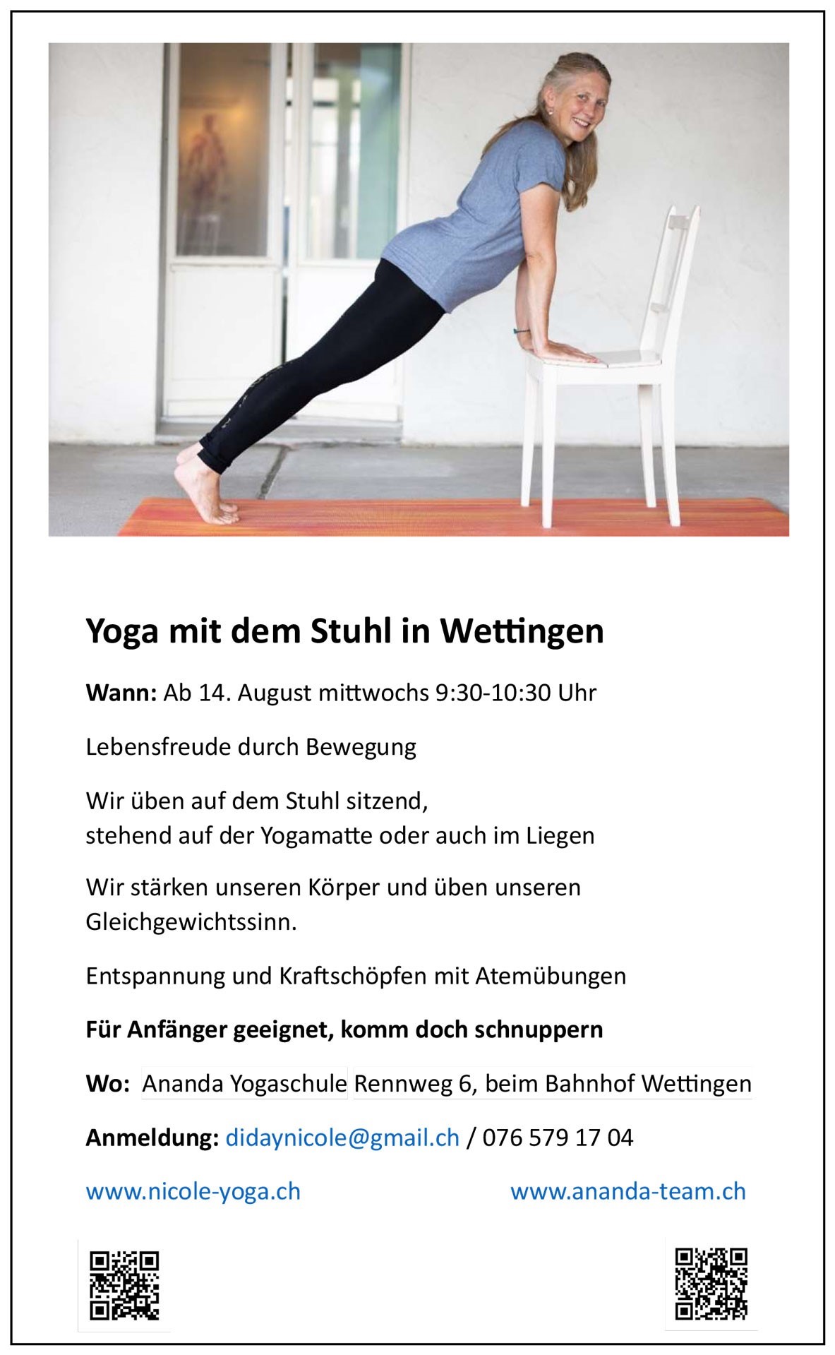 Nicole-Yoga mit Stuhl